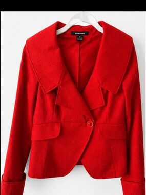 Ellen Tracy Bright Red Single-Button Cropped Blazer